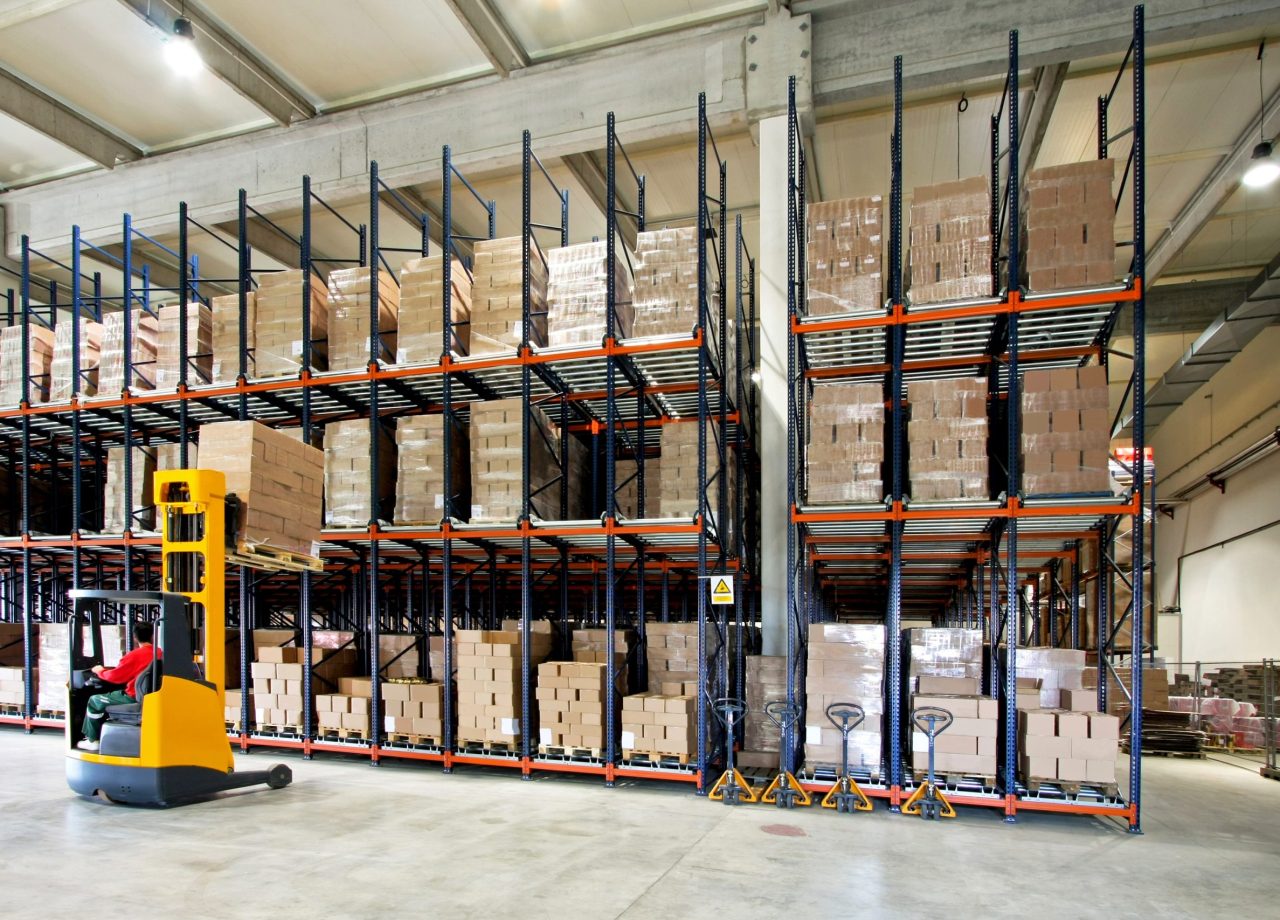 Yellow,Fork,Lifter,Work,In,Big,Warehouse